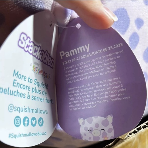 Squishmallows Stackables 12" Pammy Purple Spotted Pig Flower Embroidery 2024 - Picture 5 of 10